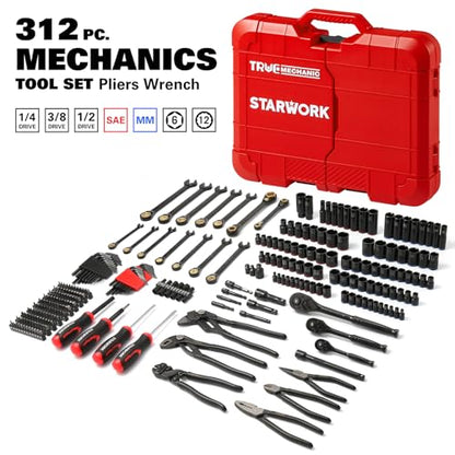 STARWORK TRUE MECHANIC™ 312-Piece Mechanics Tool Set and Socket Set, Professional【Pliers Wrench】 SAE/Metric - size: 312 PW