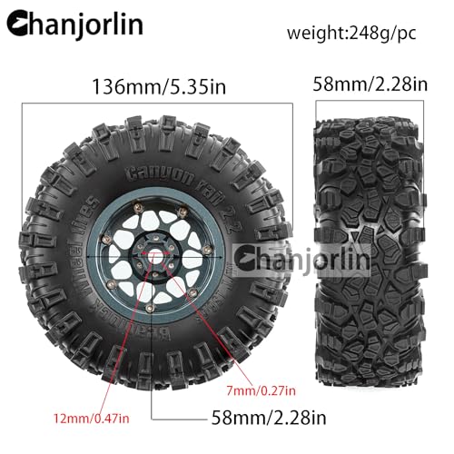2.2 inch RC Crawler Tires and Beadlock Wheels Rims OD 5.35'' 1:10 Soft Rubber Mud All Terrain Tyres for 1/10 1/8 Rock Crawler Car Traxxas TRX4 Axial SCX10 II RC4WD CC01 Gen8 (Titanium) - color: Titanium