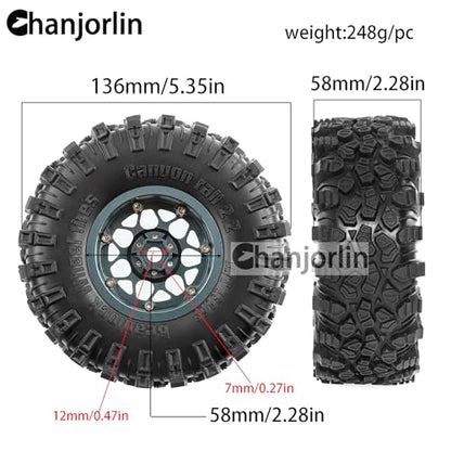 2.2 inch RC Crawler Tires and Beadlock Wheels Rims OD 5.35'' 1:10 Soft Rubber Mud All Terrain Tyres for 1/10 1/8 Rock Crawler Car Traxxas TRX4 Axial SCX10 II RC4WD CC01 Gen8 (Titanium) - color: Titanium