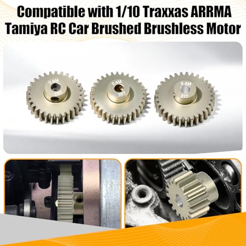 3PCS 0.6 Mod 0.6M Pinion Gear Set 29T 30T 31T, 7075 Aluminum Alloy RC Gears with 3.175mm Bore for 540 550 Brushed Brushless Motors, Fits for 1/10 Tamiya Redcat HSP HPI RC Cars - size: 29 30 31T
