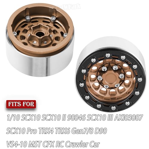 Aluminum 1.9 Beadlock Wheel Rims with Adjustable Offset for 1/10 RC Crawler Car SCX10 SCX10 II 90046 SCX10 III AXI03007 TRX4/6 Gen7/8 D90 VS4-10,BRCatWPark 4pcs Double Beadlock Wheel Rims,Brown - color: Brown - (Rims)