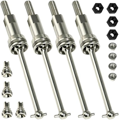 Hardened Steel CVD Drive Shafts Set with Adapters, Nuts, Center Drive Cups, Front Rear Dogbone Driveshaft Axles Upgrades Part for 1/16 Mojave Grom ARA2304, ARA2304S, ARA2104 (Silver, Black) - color: Silver-black