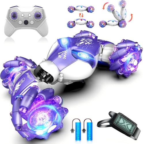 AEROQUEST Purple Gesture Control RC Twist Car with Lights, Gift for Kids 6+ | 360° Spins Action Rechargeable Up to 60-Min Playtime All-Terrain Performance Durable Shock-Absorbing Wheels - color: Purple