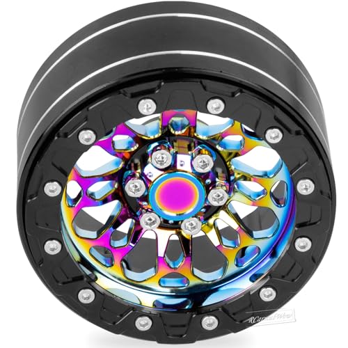 RC 2.2" Beadlock Wheels for 1/10 RC Crawler SCX10 AMG 6X6 TRX4 Red cat Gen8 Gen7 Pro,Alloy Aluminium 2.2 Beadlock RC Wheels 2.2 Beadlock RC Rims,4Packs,Rainbow