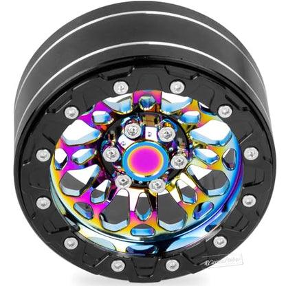RC 2.2" Beadlock Wheels for 1/10 RC Crawler SCX10 AMG 6X6 TRX4 Red cat Gen8 Gen7 Pro,Alloy Aluminium 2.2 Beadlock RC Wheels 2.2 Beadlock RC Rims,4Packs,Rainbow