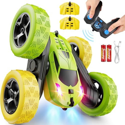 QUNREDA Remote Control Car, RC Car Toys for 6-12 Year Old Boys, Off Road RC Stunt Car 4WD 360° Rotating Remote Control Car for Kids, Boys Girls Gifts for Birthday, Christmas Yellow&Green - color: Yellow&green