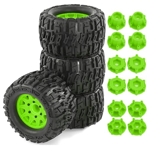 REDSPIDER•12mm/14mm Hex RC Wheels and Tires for 1/10 RC Truck Traxxas Rustler Stampede Hoss 2wd 4x4 vxl Tires Wheels Arrma Redcat RIAARIO AMORIL 4PCS (Green) - color: Green