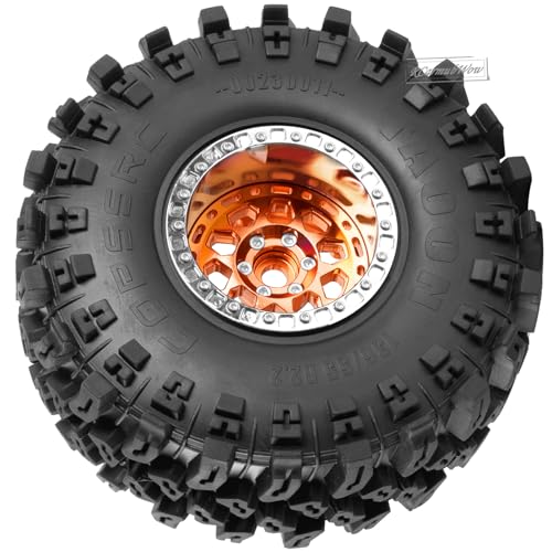 RC 2.2 Beadlock Wheels and Tires for 1/10 TRX4 SCX10 Capra AMG 6x6 Gen8 Everest Gen7 Pro RC Crawler,Alunium 2.2 Beadlock Rims RC Wheels 2.2 Beadlock Tires,4pcs,Orange - color: Orange(4pcs)