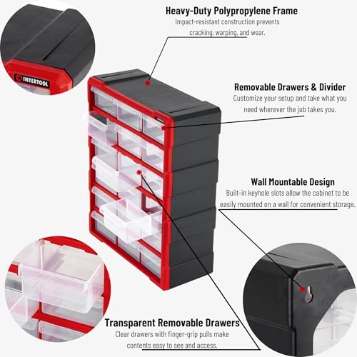 Small Parts Organizer for Hardware & Screws | 18 Removable Bins with Dividers | Wall Mount or Desktop Craft & Lego Storage Cabinet | 19” x 15” x 7” BX08-4019 - style: 18 Drawers