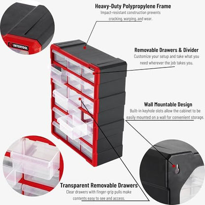 Small Parts Organizer for Hardware & Screws | 18 Removable Bins with Dividers | Wall Mount or Desktop Craft & Lego Storage Cabinet | 19” x 15” x 7” BX08-4019 - style: 18 Drawers