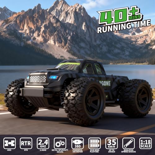 JT18W 1/18 Scale Fast RC Cars for Adults, High Speed 35KMH 4WD with 2.4 GHz,Hobby RC Trucks Monster Remote Control Truck Off Road,All Terrain RTR Remote Control Car with 2 Bettery