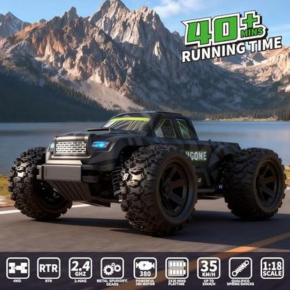 JT18W 1/18 Scale Fast RC Cars for Adults, High Speed 35KMH 4WD with 2.4 GHz,Hobby RC Trucks Monster Remote Control Truck Off Road,All Terrain RTR Remote Control Car with 2 Bettery