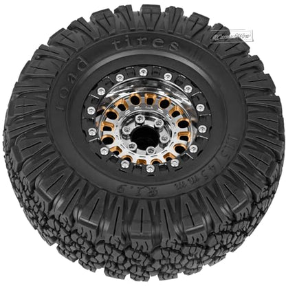1.9 Beadlock Tire Set 1.9" Wheels and Tires for 1/10 RC Crawler SCX10 90046 AX103007 TRX4 TRX6 Gen7 8 D90 VS4-10 MST CFX,Super Heavy Brass & Aluminum Deep Wheel w/Rubber Tires,Silver - color: Silver(4pcs)