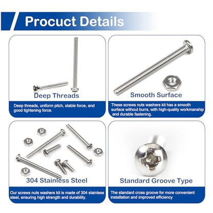 #2-56 Phillips Pan Head Machine Screws Nuts Assortment Kit, 5/32"-1" Length | 350Pcs, 304 Stainless Steel 18-8, UNC Fully Threaded, 9 Sizes for RC Model, 3D Printer, Electronics, Precision Device Repair - size: #2-56