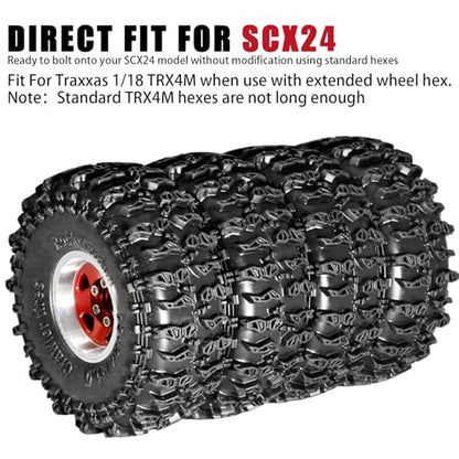 1.0 Beadlock Wheel Soft Tire Set RC Upgrade Part for Traxxas 1/18 TRX4M 1/24 RC Crawlers car Axial SCX24 FMS FCX24 Gladiator Bronco C10 JLU Deadbolt B17 Upgrade.(4Pcs/Set) - color: Red