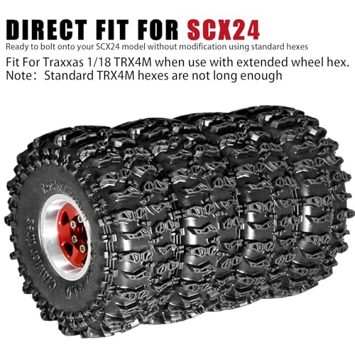 1.0 Beadlock Wheel Soft Tire Set RC Upgrade Part for Traxxas 1/18 TRX4M 1/24 RC Crawlers car Axial SCX24 FMS FCX24 Gladiator Bronco C10 JLU Deadbolt B17 Upgrade.(4Pcs/Set) - color: Red