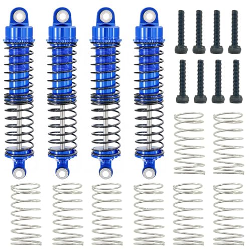 Aluminum Front & Rear Shock Absorber Set for 1/18 RC Cars, Threaded Oil Shocks Suspension Upgrade, 4-Pack (Blue)