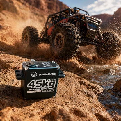 45KG Servo Large Torque HV Full Metal Gear IP67 Waterproof Steering Brushless Digital Servo with 25T Servo Horn for 1/6 1/8 1/10 RC Car Parts (BS-B4509MG-180 Degree) - color: Bs-b4509mg-180 Degree