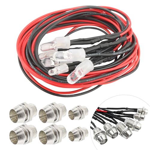 6 LEDs RC LED Light Headlights Taillight Kit Accessories Compatible with Traxxas HSP Tamiya Redcat RC4WD Axial SCX10 RC Cars Truck Tank Crawler(2 White 2 Blue 2 Red)