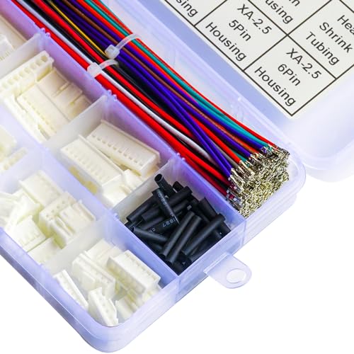JST 2.54mm Connector with 22AWG Pre-Crimped Wire Kit, JST XA 2.54 2.54MM 2Pin 3Pin 4Pin 5Pin 6Pin 7Pin 8Pin 9Pin 10Pin Housing with 22AWG Wires for PCB Board & Electronics (JTS-2.5-XA) - size: 2.5MM-XA