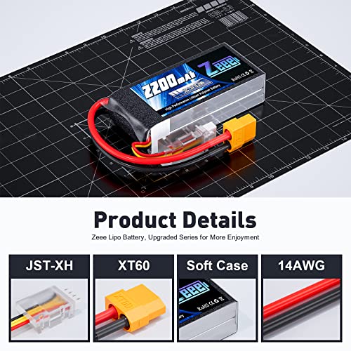 Zeee 2S Shorty Lipo Battery 2200mAh 7.4V 50C with XT60 Connector (2 Pack) | RC Battery Soft Pack for 1/16 Slash RC Car RC Truck RC Helicopter Airplane Quadcopter Drone RC Boat Racing Models