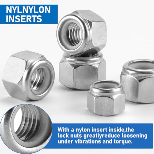100 Pack 304 A2-70 1/4"-20 Nylon Lock Nuts | 100 Pack 304 A2-70 Stainless Steel 1/4"-20 Nylock Nuts, Anti-Loose, for Medium Duty Industrial & Home Fastening - color: Silver, size: 1/4"-20