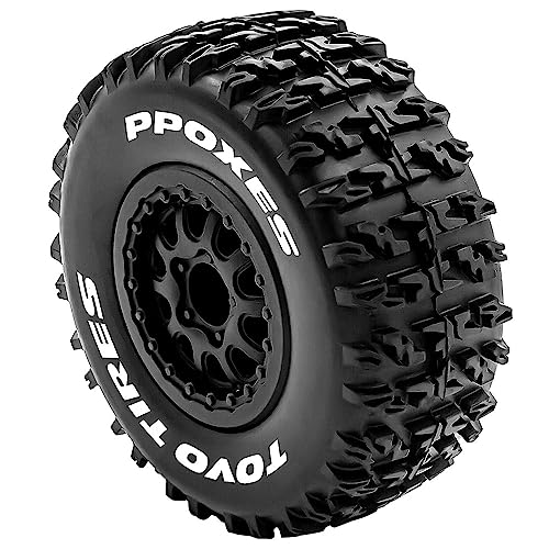 1/10 RC Short Course Truck Tires OD 110mm and Wheels 12mm Hex OD 4.41" RC Off Road Tyres for 1:10 Scale RC Truck Car Traxxas Slash 2WD 4×4 Rc4wd Arrma Senton Axial Losi Redcat 4PCS