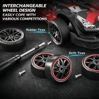 Remote Control Car RC Drift Car 1:16 Scale 4WD RC Vehicle with LED Lights 2.4GHz 30km/h RTR High Speed Racing Sport Toy for Adults Boys Girls Kids Gift 2Pcs Rechargeable Battery - color: Red