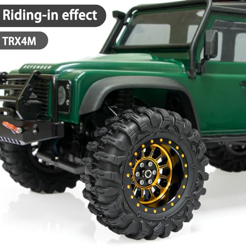 LRFHL 1.3" Beadlock Wheel Tires Aluminum for SCX24 TRX4M, 4PCS, Gold | Upgraded 1.45-inch Wheel, 1/24 SCX24 1/18 TRX4M RC Crawler Car Upgrade - color: Black Tires+ Gold Wheels-3