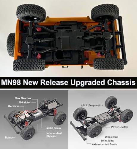 HLSFWDRIVE MN98 RC Crawler Remote Control Truck Off Road Land Rover RTR | 1/12 Scale RC Rock Crawler 4x4 All Terrain 280 Motor Proportional Control Upgraded Chassis Hobby Toy Adult