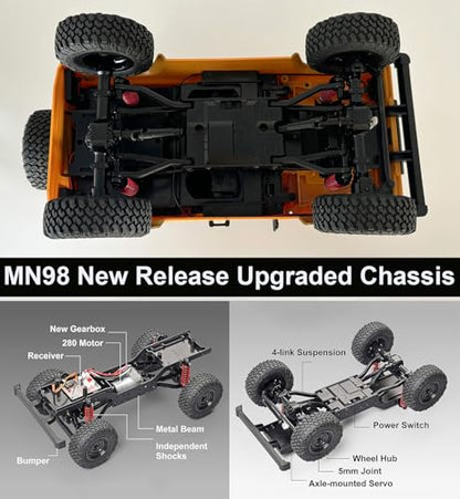 HLSFWDRIVE MN98 RC Crawler Remote Control Truck Off Road Land Rover RTR | 1/12 Scale RC Rock Crawler 4x4 All Terrain 280 Motor Proportional Control Upgraded Chassis Hobby Toy Adult