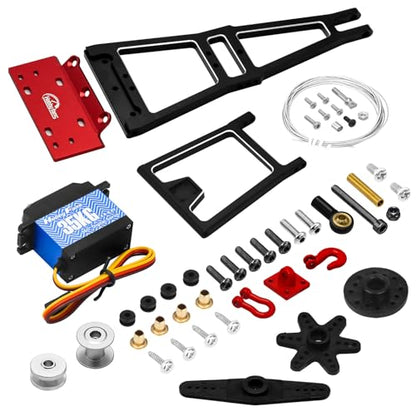 Aluminum RC Winch Double Stent Rescue Set Truck Tow Crane Arm Wrecker Kit with 360° 35KG Servo for 1/10 SCX10 TRX4 RC Crawler and Trailer RC Upgrade Parts (Black & Red) - color: Black & Red