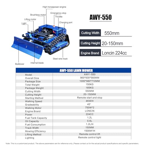 Remote Control Lawn Mower with Snow Plow, Crawler Track All-Terrain Machine, Oil-Electric Hybrid Power for Extreme Slopes and Large Turf, Adjustable Cutting Height - size: with snow plow attachment