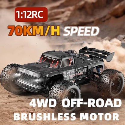 1:12 Fast RC Car 70KPH Brushless Motor for Adults, Waterproof Monster Trucks, 4WD High Speed RC Offroad Truck, 3 Batteries, KF16 (Black) - color: Kf16,3 Batties,black