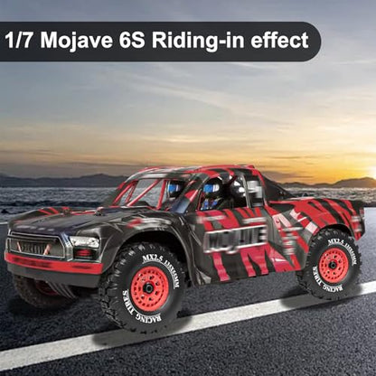 1/7 RC Short Course Truck Tires 1/8 Monster Truck Tires, 4PCS, Red | Compatible with ARRMA 1/7 Mojave 6S ARRMA 1/8 Mojave 4S TRAXXAS 1/7 UDR 6S RC Buggy Upgrades - color: Black Tires+ Red Wheels