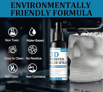 3D Printer Adhesive Glue Spray 200ml, High Tack, Anti-Warp for PLA ABS PETG | No residue, easy removal. 3D printing accessories for all build plates & heated beds. Perfect adhesion for TPU, ASA & more.