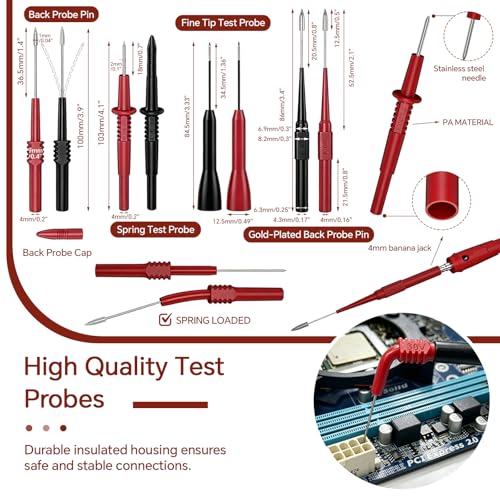 24Pcs Multimeter Test Leads Kit,CAT III 1000V 10A Soft Silicone Test Probes, Alligator Clips,Test Hooks & Piercing Probes.Universal Tools for Automotive, Industrial & Household Circuit Testing