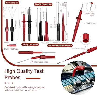 24Pcs Multimeter Test Leads Kit,CAT III 1000V 10A Soft Silicone Test Probes, Alligator Clips,Test Hooks & Piercing Probes.Universal Tools for Automotive, Industrial & Household Circuit Testing