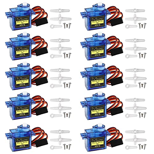 Miuzei Sg90 9g Micro Servo Motor for Arduino RC Car Robot Boat Plane 10Pcs | Mini, Small, 9 Gram, Metal Gear, Digital, 180 Degree, Steering Servos for Rc Airplane Helicopter Robotic Arm Diy