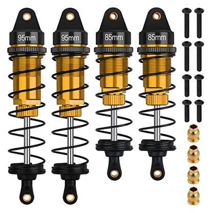 4Pcs RC Shocks Set 1:10 Scale 85mm Front & 95mm Rear Shock Absorber Set | Replacement Parts Compatible with 1/10 1/12 WLtoy Kyosho Tamiya Losi RC Buggy/Rally Racing Cars (Gold) - color: 1/10 Scale Gold black