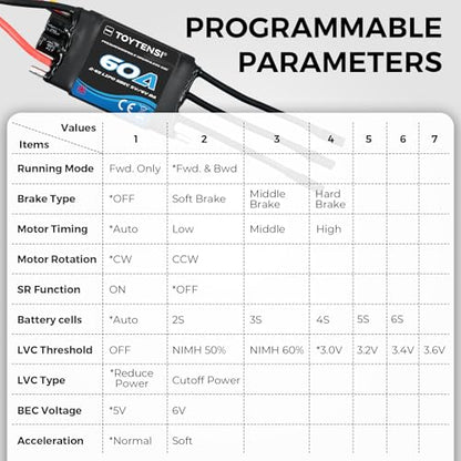 60A 2–6S Water-Cooled Brushless Marine ESC for RC Boat, Boat ESC with XT60 & 3.5mm Bullet Connectors