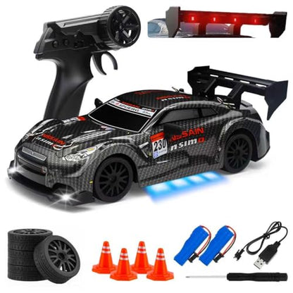 RC Drift Car, 1:24 Scale Remote Control Vehicle for Kids,2.4GHz 20KM/H 4WD High Speed RC Cars with LED Light, Two Batteries & Drifting Tires Racing Sport Toy Cars for Adults Boys Girls Kids 8601BK - style: 8601-Black