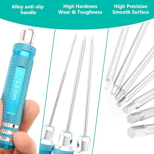 1.27mm 1.3mm RC Hex Screwdriver Set - 7 Pieces 0.9mm 1.27mm 1.3mm 1.5mm 2.0mm 2.5mm 3.0mm Repair Tools for Traxxas Arrma Axial Losi Redcat RC Quadcopter Helicopter FPV Racing Drone Cars(Blue) - color: Blue