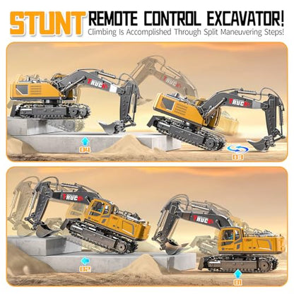 Remote Control Excavator Toy for Boys,17 Channel 1:16 RC Excavator Toys with Metal Shovel/Spray/Lights/Sounds,RC Digger Construction Vehicles Toys Gift for Boys 7 8 9 10 11 12 Year Old Kids