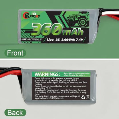 2PCS 7.4V Lipo Battery 2S 360mAh PH2.0 Plug Rechargeable Lithium Battery with RC Battery Aluminum Side Plate for RC Axial SCX30 Upgrade Crawler Car Trucks - color: 2pcs 360mAh, w/ battery tray
