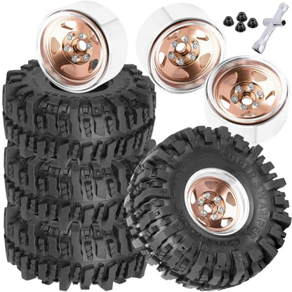 4PCS RC 1.9 in Wheel Tires for 1/10 TRX4 TRX6 SCX10 SCX10 II 90046 SCX10 III AXI03007 Gen7/8 D90 VS4-10 RC Crawler Car,BRCatWPark Alloy 1.9 Beadlock Wheel and Rubber Tires w/Sponge,Brown - color: Brown - (Tires)