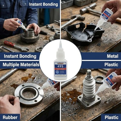 495 Instant Adhesive Super Glue Industrial Grade Clear 20g Suitable for Metal Rubber and Plastic 4 Pack - size: 495, style: 4 Pack
