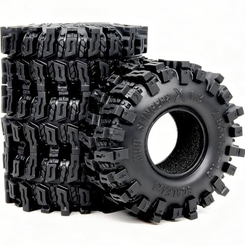 HOBBYSOUL 72mm RC 1.3 Tires Mud Slingers X 4-Pack For TRX4M SCX24 Crawlers | Super soft sticky tires for mud & rock climbing,foam inserts,upgrade for 1/18 TRX4M High Trail & 1/24 micro RC crawler - style: 1.3 Mud Slingers X Tires-72mm Tall