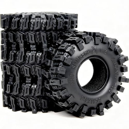 HOBBYSOUL 72mm RC 1.3 Tires Mud Slingers X 4-Pack For TRX4M SCX24 Crawlers | Super soft sticky tires for mud & rock climbing,foam inserts,upgrade for 1/18 TRX4M High Trail & 1/24 micro RC crawler - style: 1.3 Mud Slingers X Tires-72mm Tall
