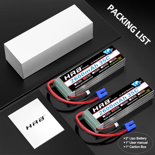 HRB 2PCS 3S 2600mAh Lipo Battery 11.1V 35C EC3 Compatible with RC Plane